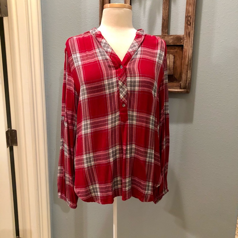 Intro Petite XL Soft Plaid Long Sleeve Top